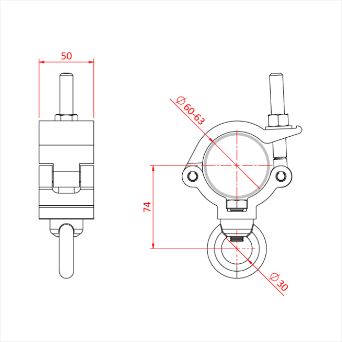 Collier Mammoth avec œillet M12 pour tube de 60-63mm, CMU 340kg, noir