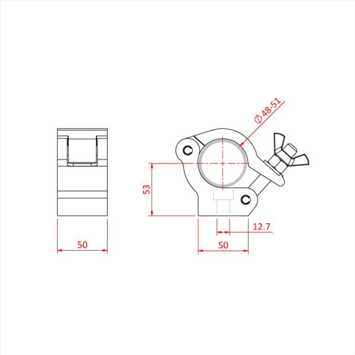 Collier avec entrée sur le coté pour tube de 48-51mm, CMU 750kg