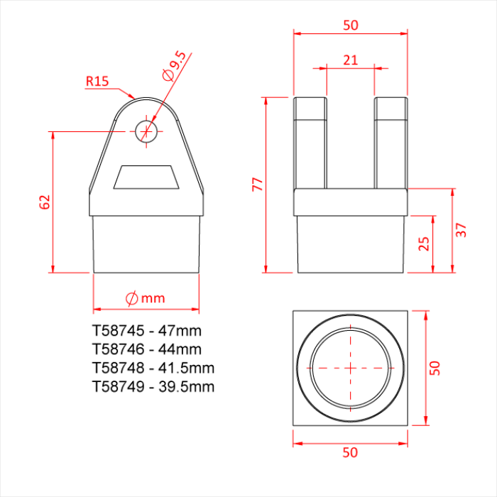 Articulation femelle pour tube de 39.5mm