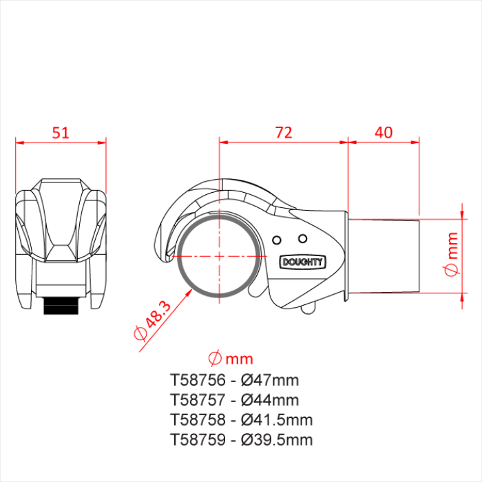 Griffe sur tube de 48mm pour tube de 39.5mm