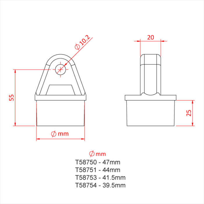 Articulation mâle pour tube de 39.5mm