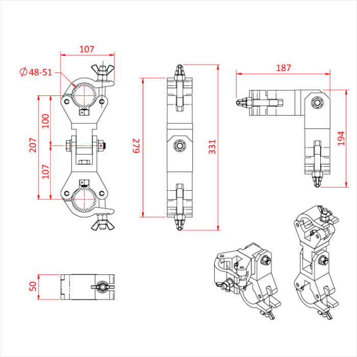 Cube PIVOT inclinable avec colliers, CMU 750kg 