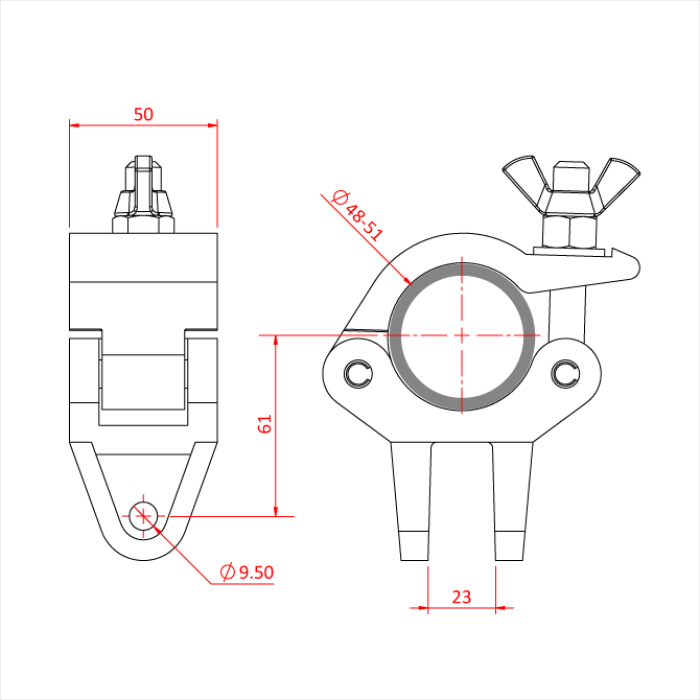 Collier avec partie femelle de charnière pour tube de 48-51mm