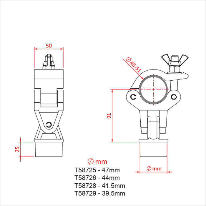 Collier STABILISER pour tube de 48-51mm avec embout 47mm 