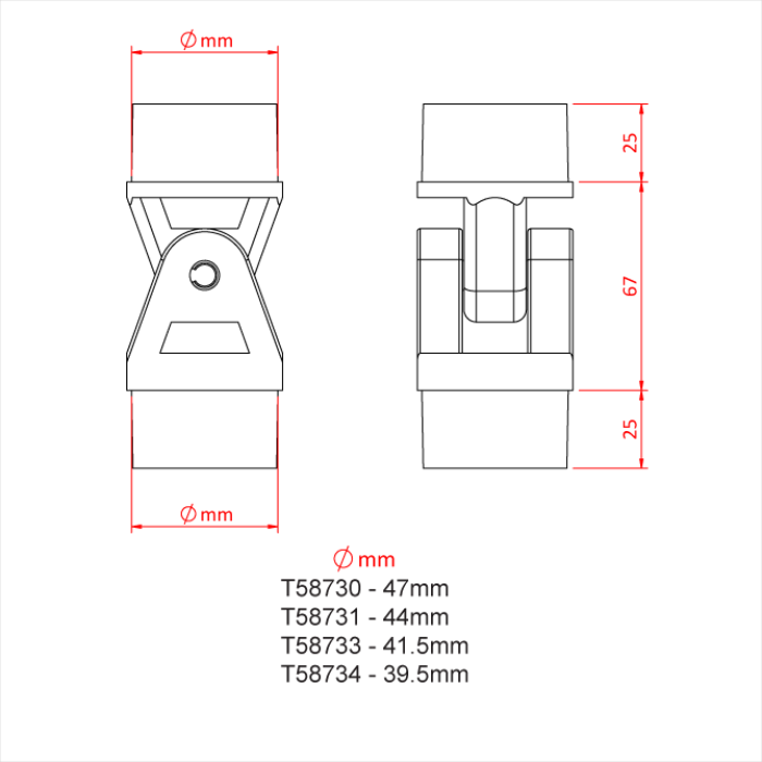 Articulation pour tube de 47mm 