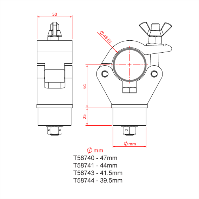 Collier FINIAL fix pour tube de 48-51mm avec embout de 47mm