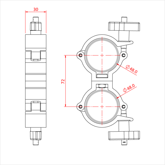 Double collier rotatif charge super légère pour tube de 48-51mm, CMU 75kg