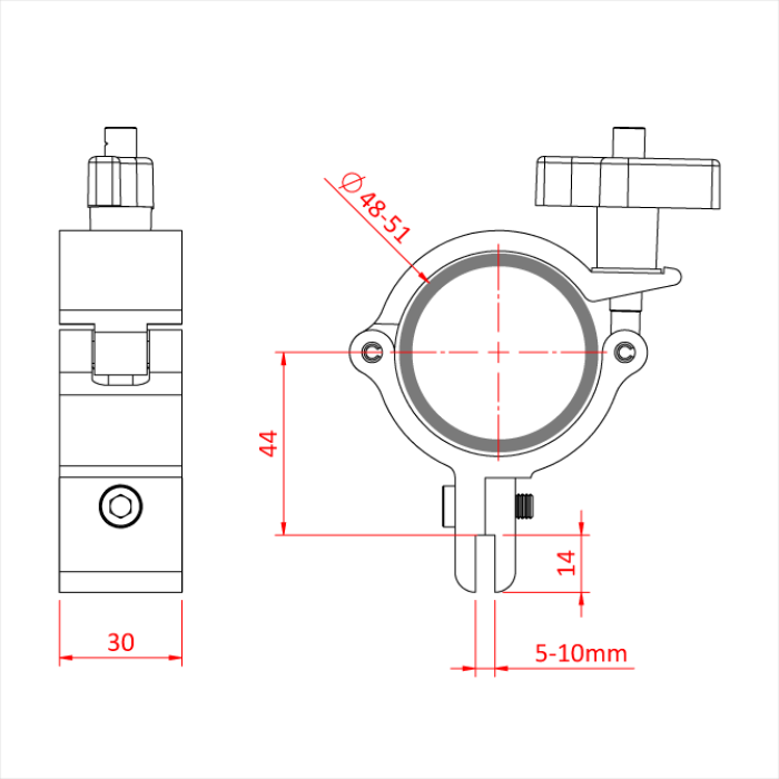 Collier charge super légère pour tube de 48-51mm sur panneau de 5 ou 10mm 