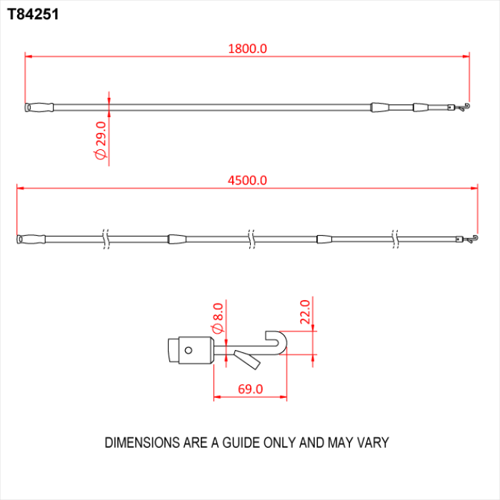 Perche d'opération en 3 sections jusqu'à 460cm