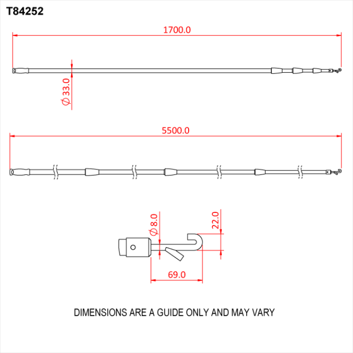 Perche d'opération en 3 sections jusqu'à 550cm