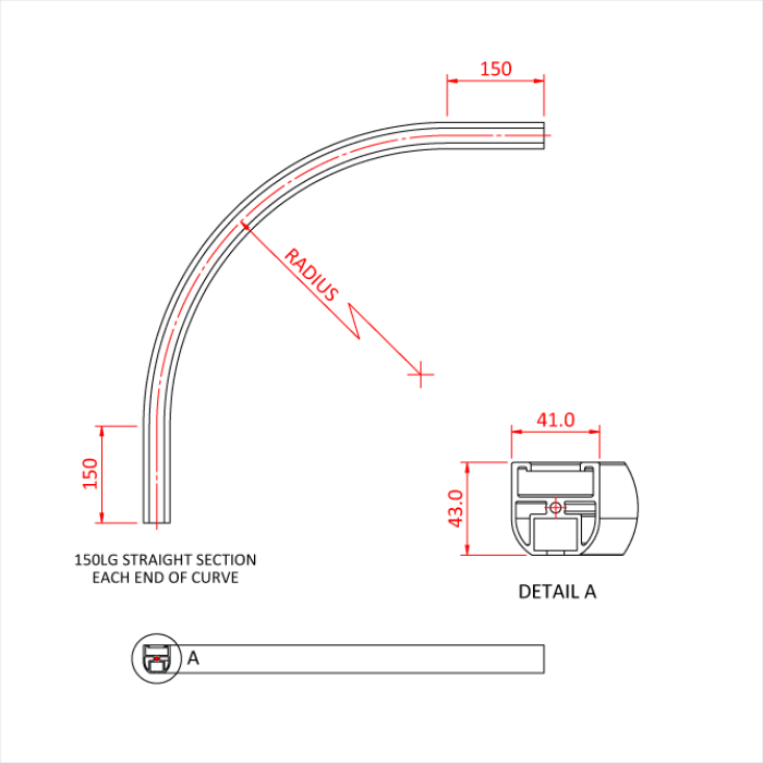 DOUGHTY RAIL - courbe 45°, argent