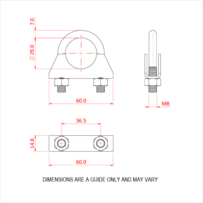 Boulon "U" avec selle pour tube de 29mm