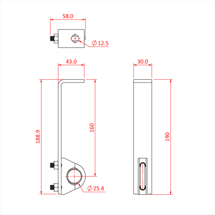 Support ajustable avec boulon "U" avec selle pour tube de 25mm