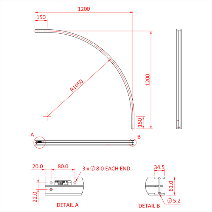 STUDIO RAIL 60 courbe 90° à rayon de 105cm, noir