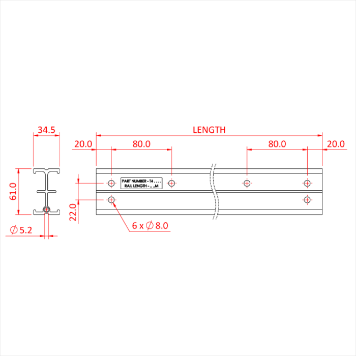 STUDIO RAIL 60 droit de 200cm, argent