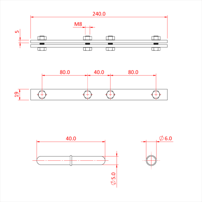 STUDIO RAIL 60 ensemble de barre de raccord (2 barres, 4 boulons et 1 pin), argent