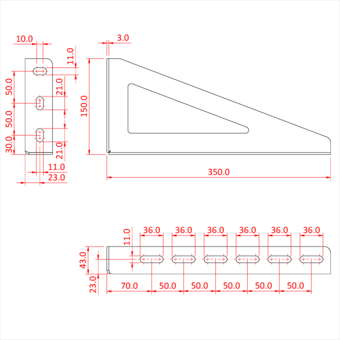 STUDIO RAIL équerre mural 350mm pour fixation de deux rails, CMU 50kg, noir