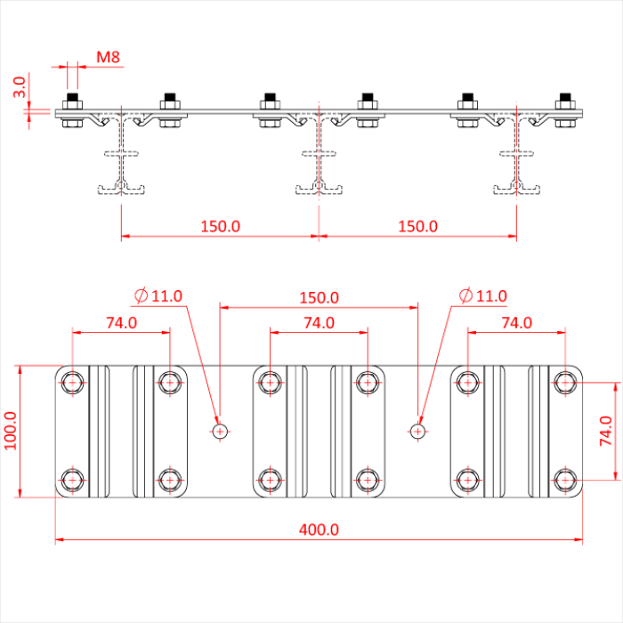 STUDIO RAIL 60 plaque d'espacement pour trois rails, livré avec plaques de fixation, noir