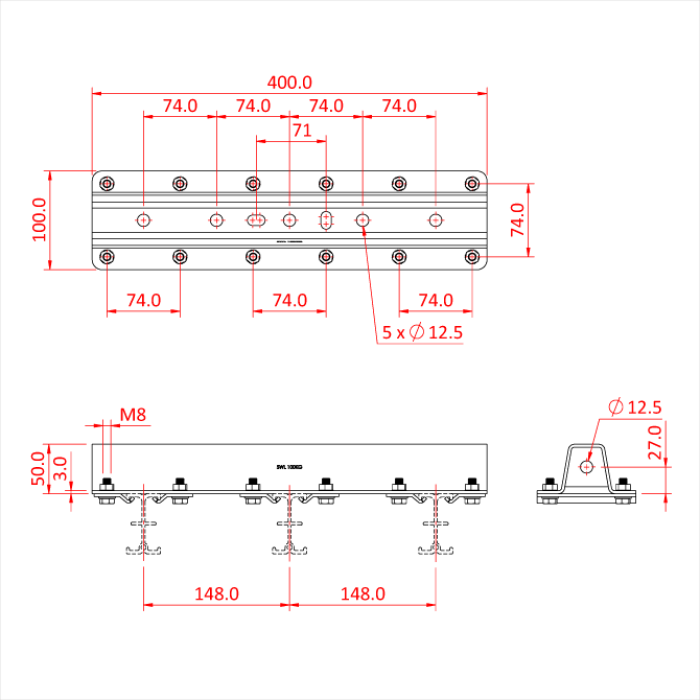 STUDIO RAIL 60 cadre de suspension pour trois rails avec option fixation mural, livrée avec plaques de fixations, noir