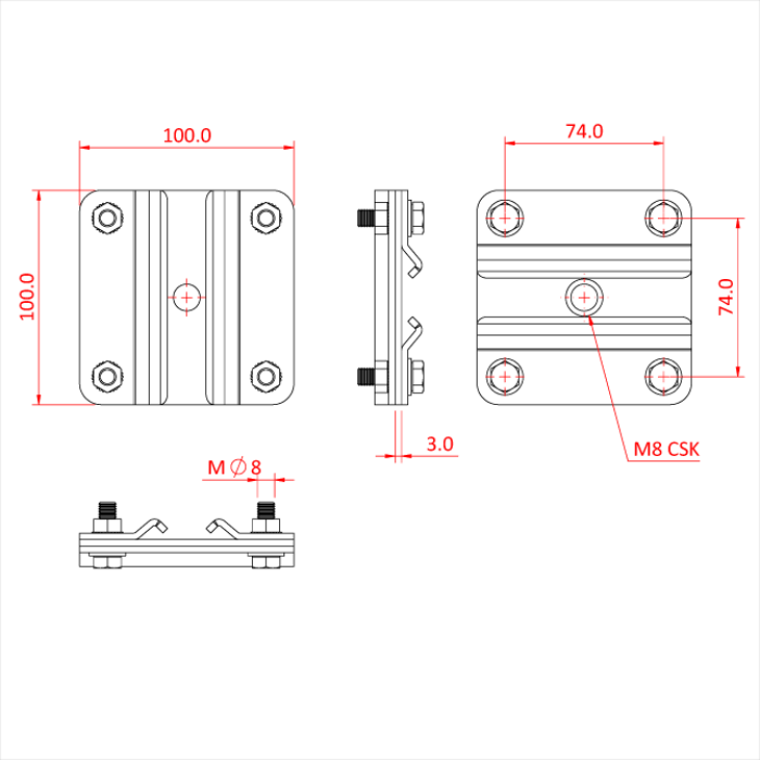 STUDIO RAIL 60 croix 90° pour la fixation de deux rails, livrée avec plaques de fixation, CMU 100kg, noir