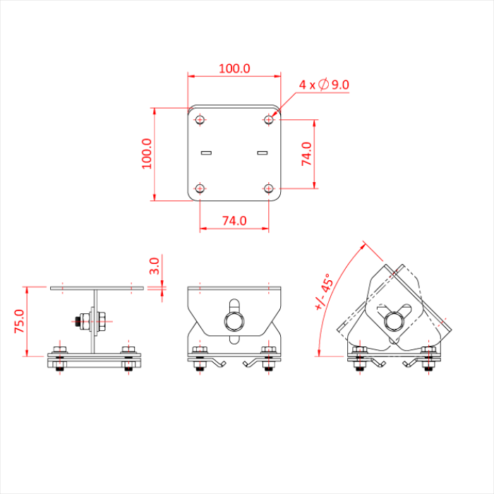 STUDIO RAIL 60 plaque de suspension inclinable, livré avec plaques de fixation, CMU 100kg, noir