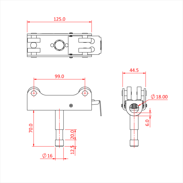 Chariot 4 roues pour Studio Rail 60 avec spigot 16mm (freiné)