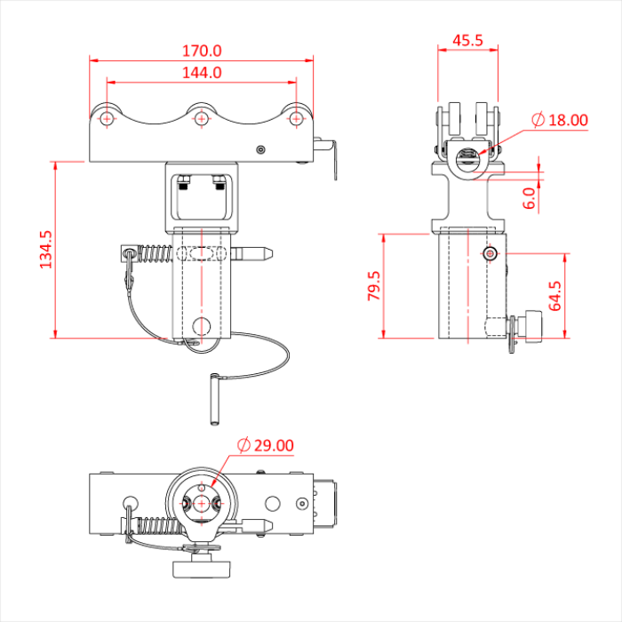 Chariot 6 roues pour Studio Rail 60 avec récepteur 28mm (freiné)