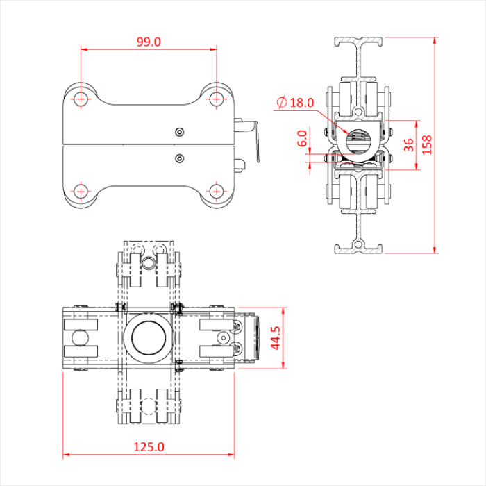 Double chariot 4 roues pivotants pour Studio Rail 60 (freiné)