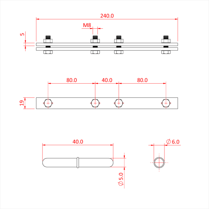 STUDIO RAIL 80 ensemble de barre de raccord (2 barres, 4 boulons et 1 pin)