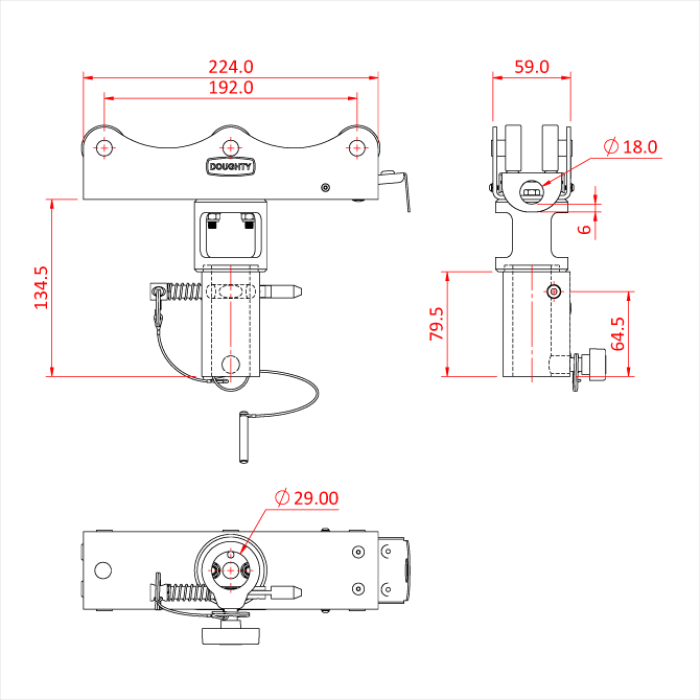 STUDIO RAIL 80 chariot 6 roues freiné avec récepteur pour spigot 28mm, CMU 200kg, noir