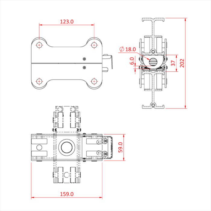 STUDIO RAIL 80 double chariot 4 roues pivotant et freiné, CMU 100kg, noir