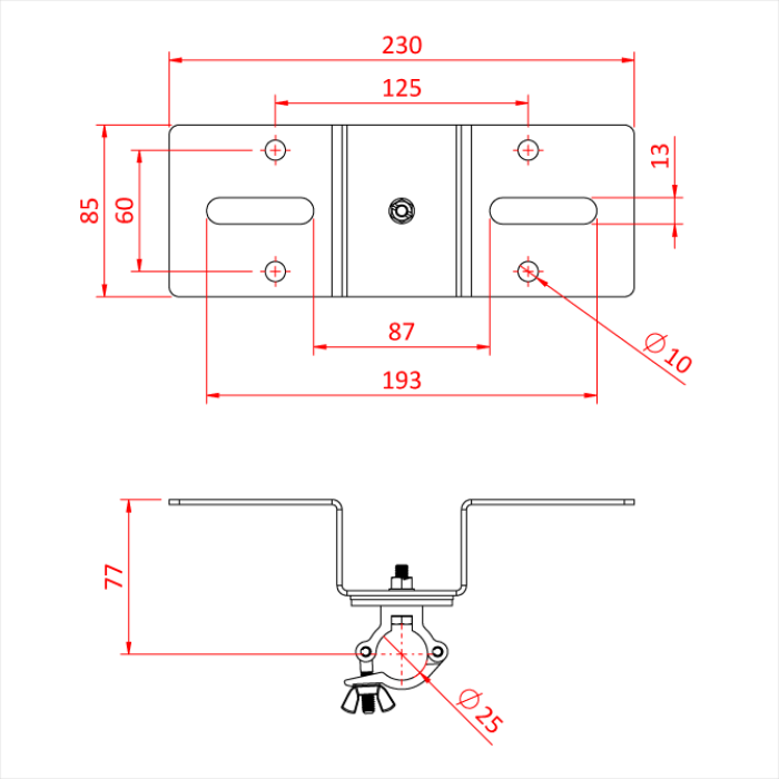 Collier pivotant pour tube de 25mm monté sur cadre, livré avec tube 25mm de 200cm, noir