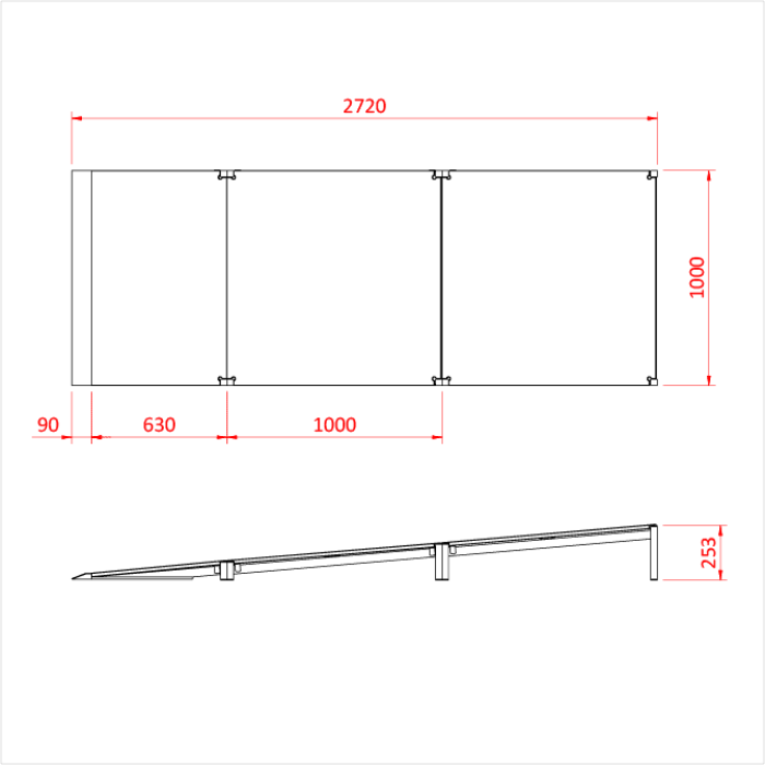 Rampe Easydeck de 100cm avec plateau (hauteur  0cm à 25cm), CMU 500kg/m2