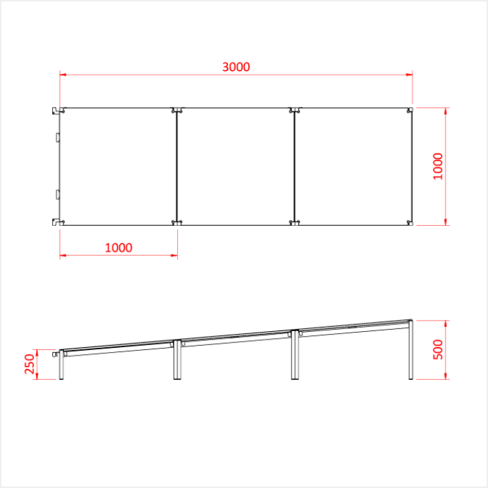 Rampe Easydeck de 100cm avec plateau (hauteur  25cm à 50cm), CMU 500kg/m2