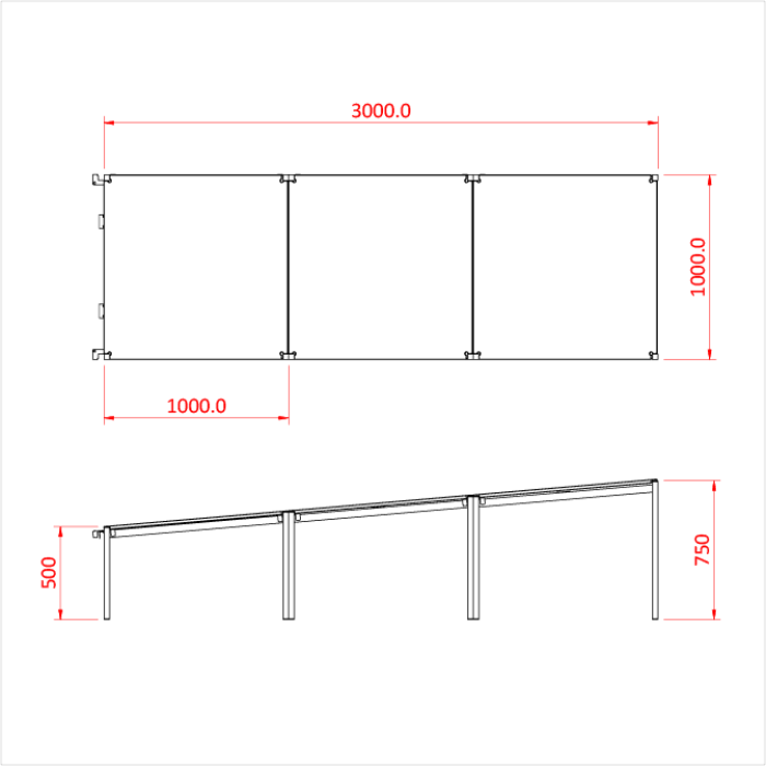 Rampe Easydeck de 100cm avec plateau (hauteur  50cm à 75cm), CMU 500kg/m2