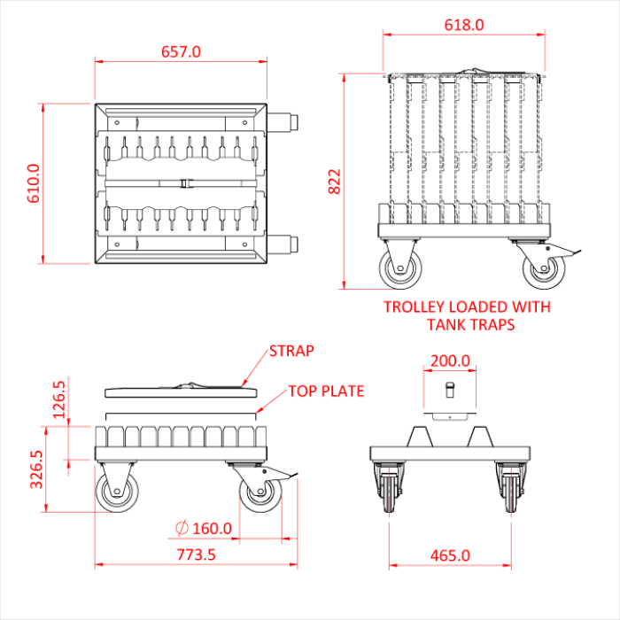 Chariot de transport pour plaque au sol 3 positions