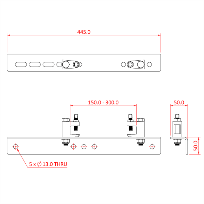 Pince pour poutre en T ou H de 150-300mm, CMU 500kg, noir