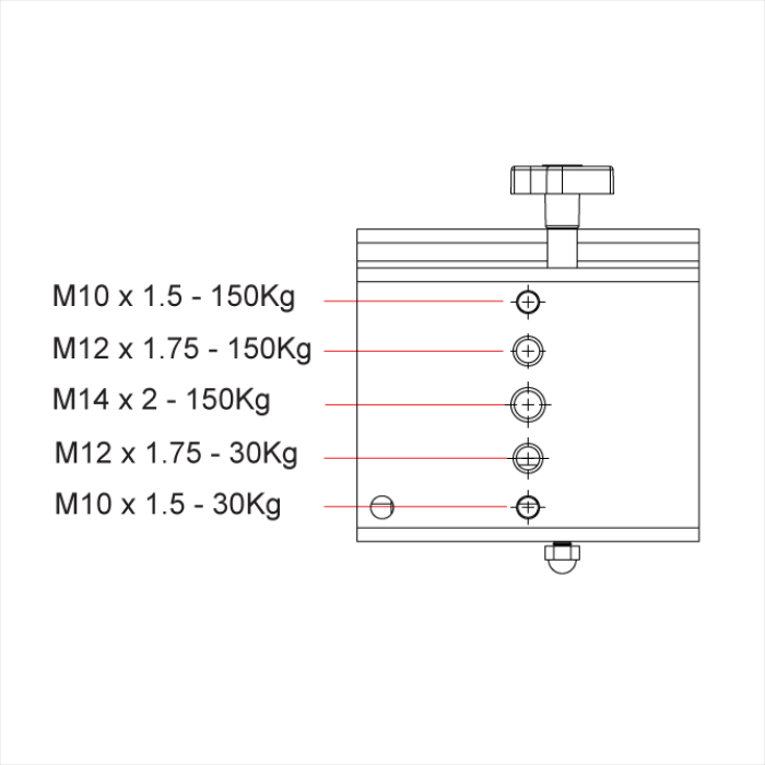 Pince pour poutre en T ou H 50-110mm avec pas de vis M10,  M12 et M14, CMU 150kg, noire