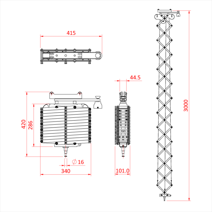 Pantographe 2 ressorts, hauteur max. 300cm, CMU 15kg