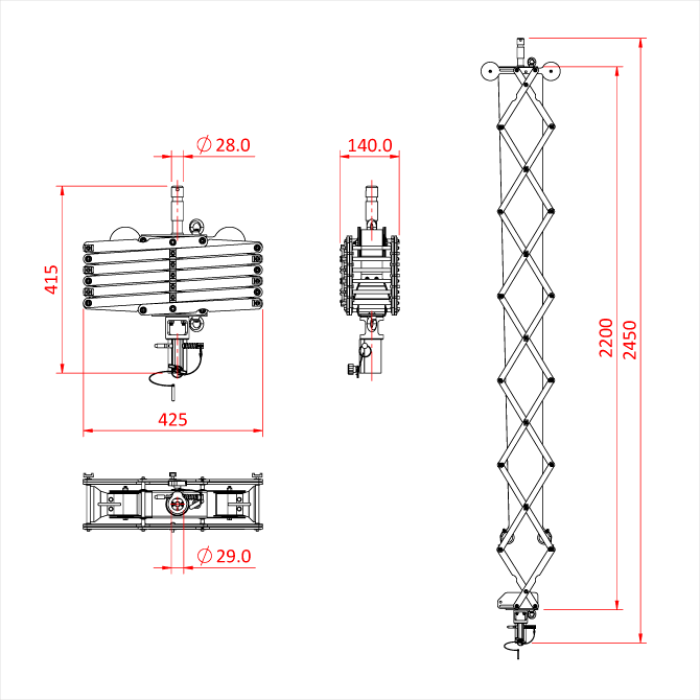 Pantographe 2 ressorts, hauteur max. 200cm, CMU 12kg