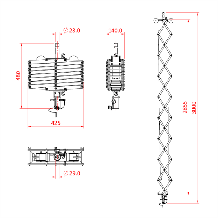 Pantographe 2 ressorts, hauteur max. 300cm, CMU 12kg