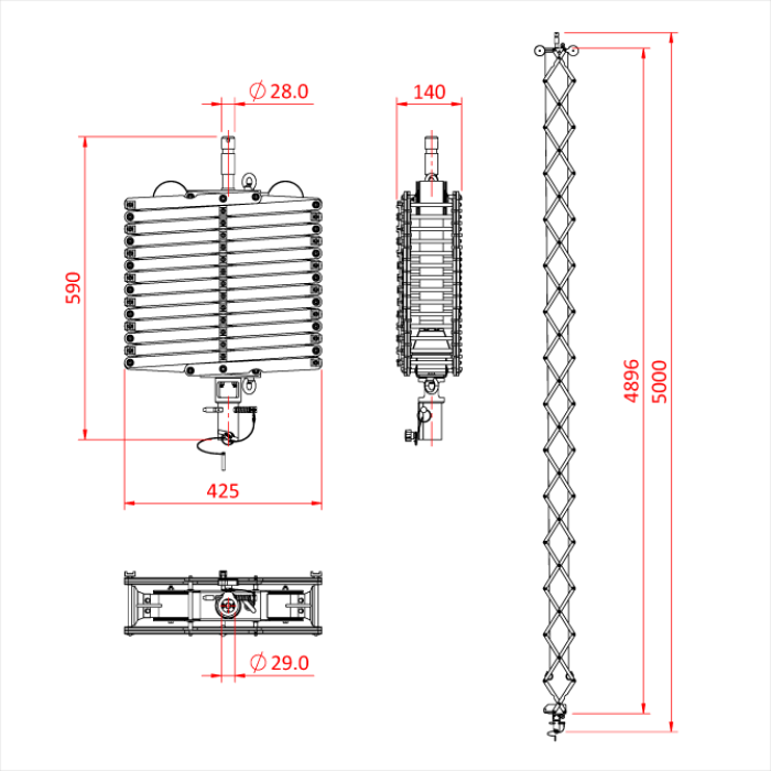 Pantographe 2 ressorts, hauteur max. 500cm, CMU 12kg