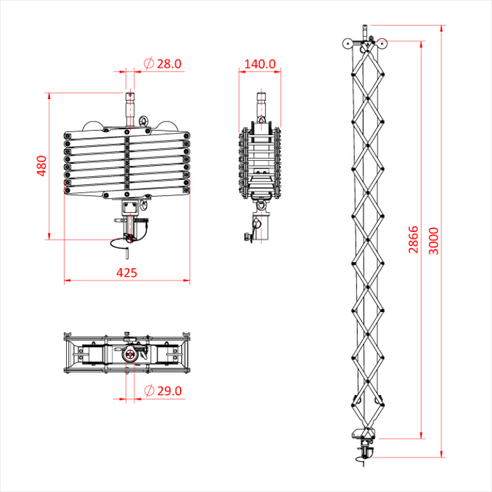 Pantographe 3 ressorts, hauteur max. 300cm, CMU 20kg