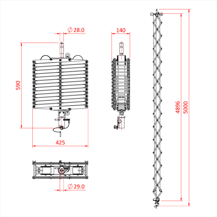 Pantographe 3 ressorts, hauteur max. 500cm, CMU 20kg