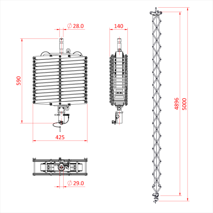 Pantographe 4 ressorts, hauteur max. 500cm, CMU 27kg