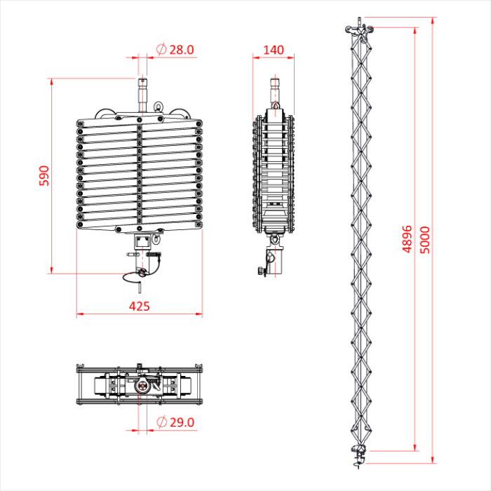 Pantographe 5 ressorts, hauteur max. 500cm, CMU 36kg