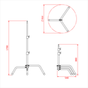 Pied "C" avec spigot 16mm, 88-170cm, CMU 10kg, noir