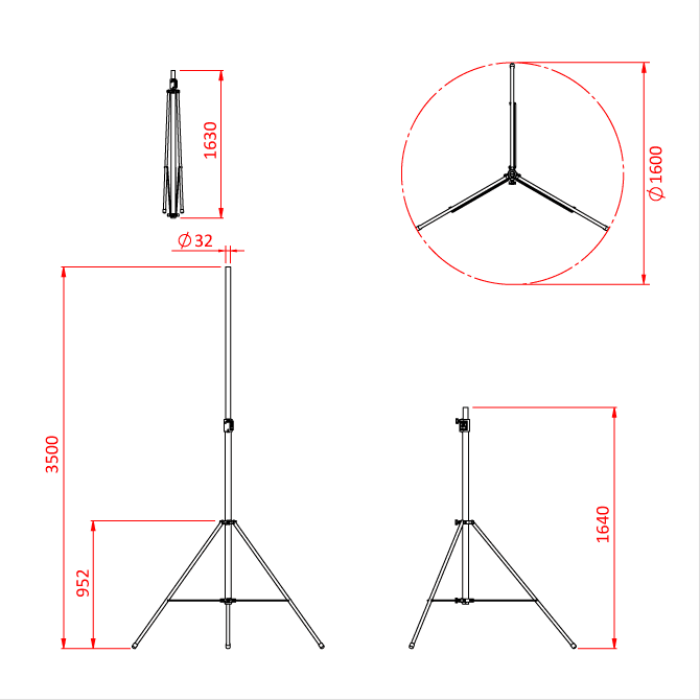 Pied CLUB 35, 2 sections 164-350cm, CMU 25kg, galvanisé