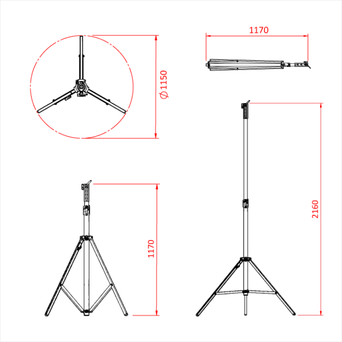 Pied CINE COMBO avec tête multifonctions 117-216cm, CMU 20kg, noir