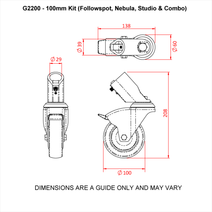 Ensemble de roues 100mm (pour pied COMBO)